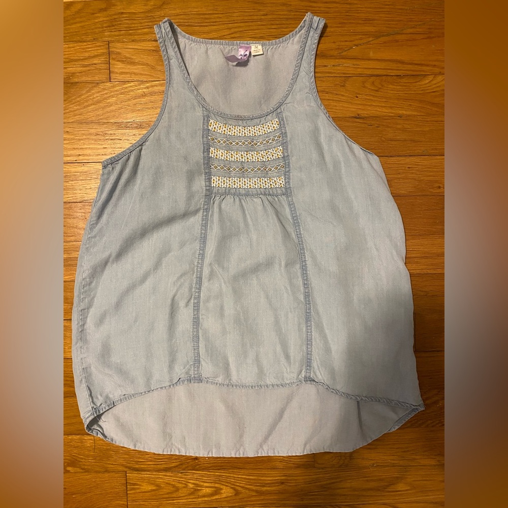 Alya Blue Denim Bohemian Sleeveless Tank Top Size Medium